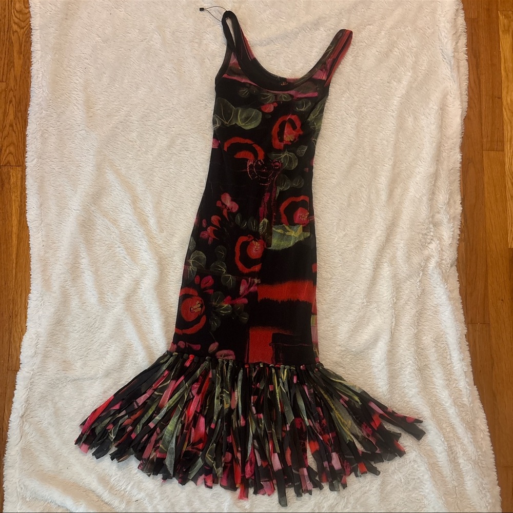 Jean Paul Gaultier Fringe Hem Sleeveless Dress - Black & Red